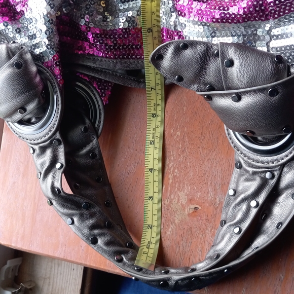 Betsey Johnson Silver and Pink sequined  purse 12 h by 10 w - Picture 6 of 9
